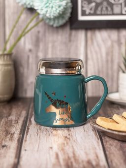 Voncasa - Keep Like Simple Coffee Mug With Lid - Sea Green, 360Ml
