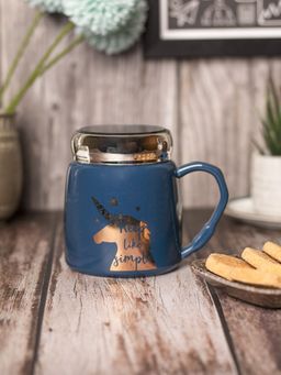 Voncasa - Keep Like Simple Coffee Mug With Lid - Blue, 360Ml