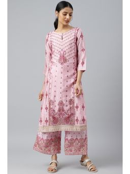 W - Pink Glitter Printed Shantung Kurta