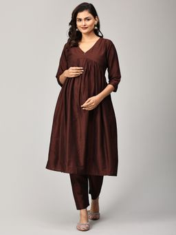 The Mom Store - Cozy Cafe Maternity & Nursing Silk Kurta with Pant (Set of 2)
