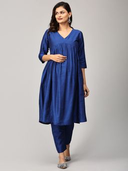 The Mom Store - Diva Navy Blue Maternity & Nursing Silk Kurta with Pant (Set of 2)