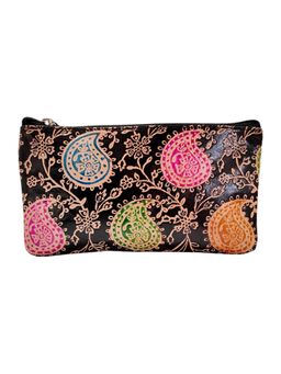 Maatir - Genuine Leather Hand Painted Green Paisley Travel Pouch