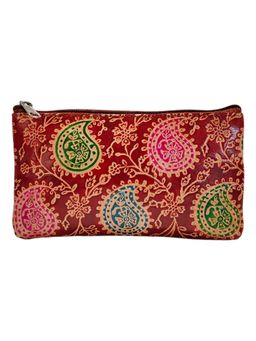 Maatir - Genuine Leather Hand Painted Red Paisley Travel Pouch