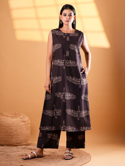 Ethnic Elements - Black Bird Prints Cotton Kurta and Pant