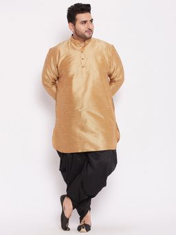 Vastramay - Men Rose Gold Silk Blend Kurta and Dhoti