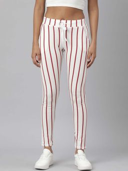 SHOWOFFFF - Maroon Stripes Jeggings