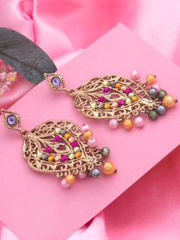 Estele - Gold Plated Leaf Designer Dangle and Drop Earrings with Pearls for Women