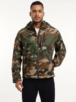 MountMiller - Men's Full Sleeve Hooded Neck Woodland DWR Tactical Softshell Jacket