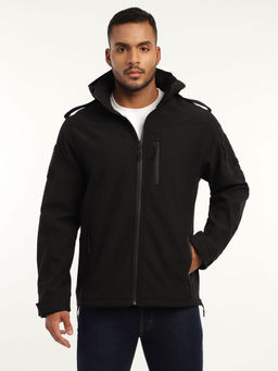 MountMiller - Men's Full Sleeve Hooded Neck Black Falcon X9 Ripstop Lycra Hoodie