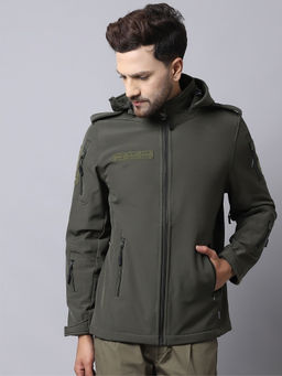 MountMiller - Men's Solid 12 Zipper SoftShell Ripstop Tactical Hooded Jacket | Multi-Pocket | Abrasion-Resistant