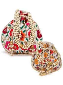 Anekaant - Dangle Multi-Color Mother Daughter Floral Embroidered Potlis Combo (Pack Of 2)