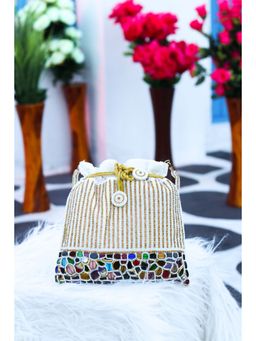 NR by Nidhi Rathi - White & Green Embroidered Potli Clutch