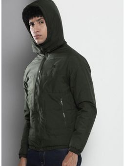 The Indian Garage Co - Men Slim Fit Solid Hooded Full Sleeves Jacket