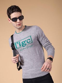 The Indian Garage Co - Men Regular Fit Self Design Crew Neck Full Sleeves Sweater