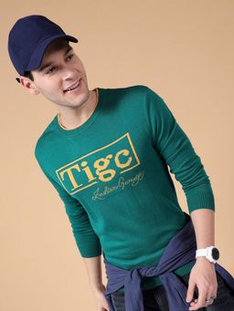 The Indian Garage Co - Men Regular Fit Self Design Crew Neck Full Sleeves Sweater