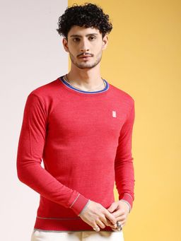 The Indian Garage Co - Men Regular Fit Self Design Crew Neck Full Sleeves Sweater