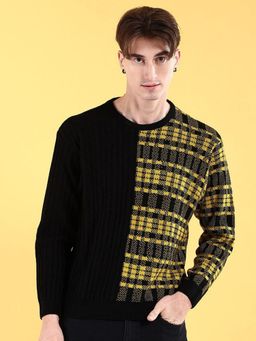 The Indian Garage Co - Men Oversized Fit Checks Crew Neck Full Sleeves Sweater