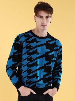 The Indian Garage Co - Men Oversized Fit Self Design Crew Neck Full Sleeves Sweater