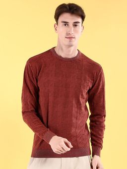 The Indian Garage Co - Men Regular Fit Self Design Crew Neck Full Sleeves Sweater
