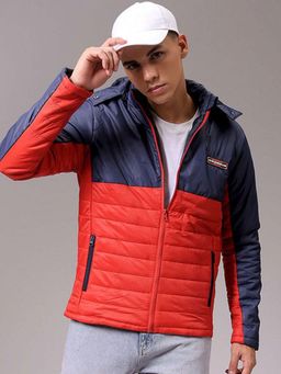 The Indian Garage Co - Men Slim Fit Colorblock Hooded Full Sleeves Jacket