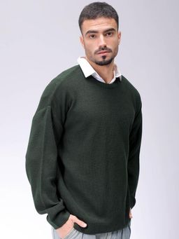 The Indian Garage Co - Men Oversized Fit Solid Crew Neck Full Sleeves Sweater