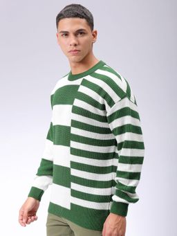 The Indian Garage Co - Men Oversized Fit Striped Crew Neck Full Sleeves Sweater