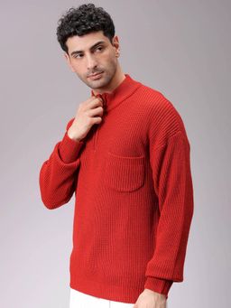 The Indian Garage Co - Men Oversized Fit Textured High Neck Full Sleeves Sweater