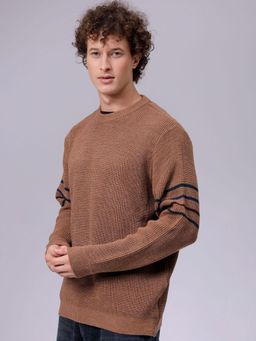 The Indian Garage Co - Men Relaxed Fit Textured Crew Neck Full Sleeves Sweater