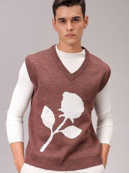 The Indian Garage Co - Men Relaxed Fit Floral V-Neck Sleeveless Sweater