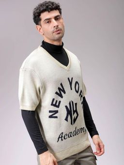 The Indian Garage Co - Men Boxy Fit Typography V-Neck Half Sleeves Sweater
