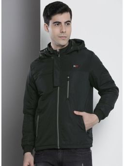The Indian Garage Co - Men Slim Fit Solid Hooded Full Sleeves Jacket