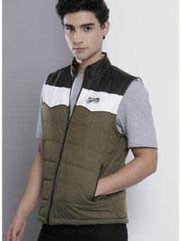 The Indian Garage Co - Men Slim Fit Colorblock High Neck Sleeveless Jacket