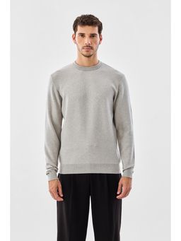 Snitch - Grey Self-Design Full Sleeves Regular Casual Sweater for Men