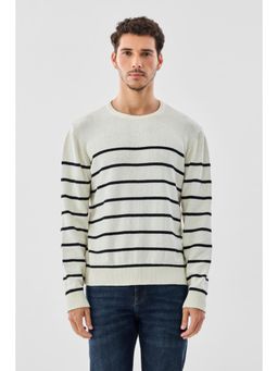 Snitch - White Stripes Full Sleeves Regular Casual Sweater for Men