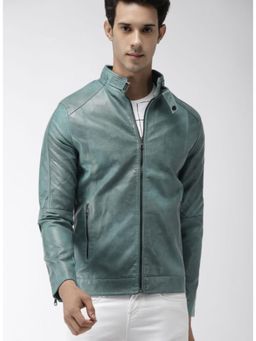 The Indian Garage Co - Men Slim Fit Solid Mandarin Neck Full Sleeves Jacket