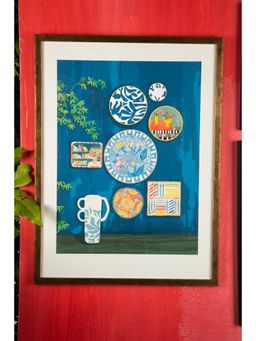 Freedom Tree - Artistease Deep Blue Plates Wall Art With Acrylic Frame