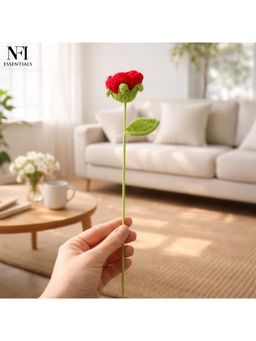 NFI Essentials - Crochet Red Rose With Stem & Leaf