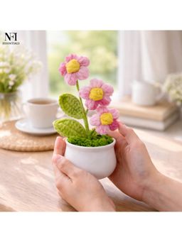 NFI Essentials - Crochet Flowers Pot, Knitted Flower