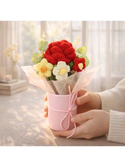 NFI Essentials - Red Rose Crochet Flowers Bouquet