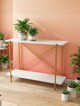 Ecofynd - Elix 2-Tier Dual Tone Metal Plant Stand (White & Gold)