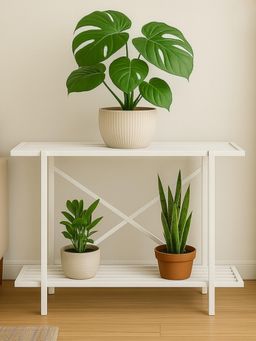 Ecofynd - 2-Tier Adam White Metal Plant Stand