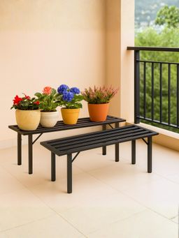 Ecofynd - Adam Jr 24-Inch Black Metal Plant Stand (Pack of 2)