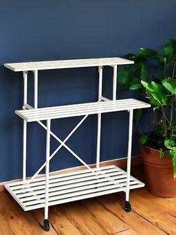 Ecofynd - Zuri 3-Tier White Metal Plant Stand With Rolling Wheels