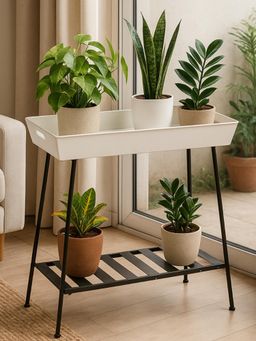 Ecofynd - Nico 2-Tier Dual Tone Metal Plant Stand (White & Black)
