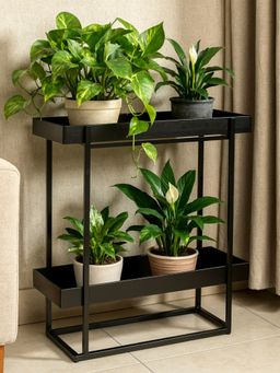 Ecofynd - Ewan 2-Tier Black Metal Plant Stand