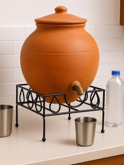 Ecofynd - Heavy-Duty Square Black Matka Stand For Kitchen Countertop & Home