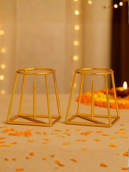 Ecofynd - Premium Gold Banana Leaf Metal Plant Stand (Pack of 2)