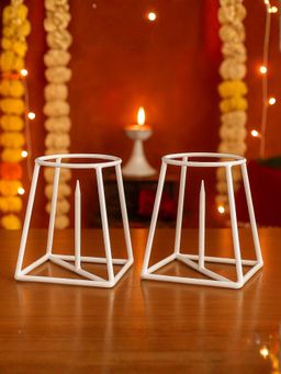 Ecofynd - Premium White Banana Leaf Metal Plant Stand (Pack of 2)