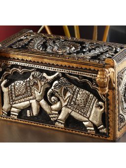 Revive Home - Antiquity Rustica Collective Wooden Carving Box Gold And Silver