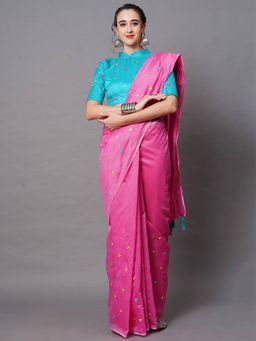 Odette - Pink Festive Linen Blend Embellished Saree with Unstitched Blouse